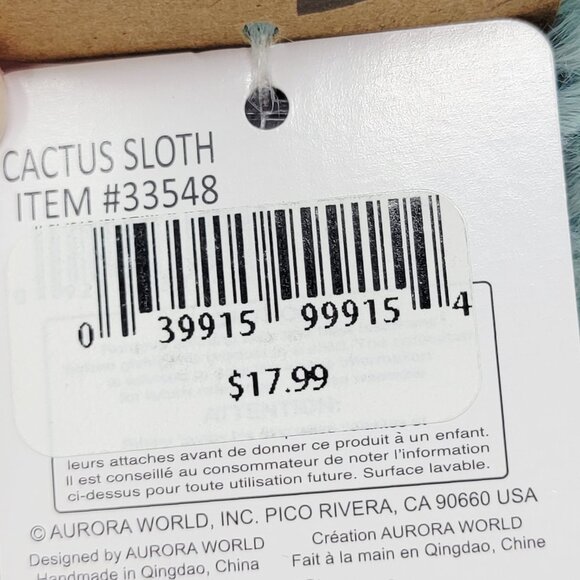 Aurora Cactus Sloth Plush Soft Fluffy Green Sloth 10" - Picture 2 of 8